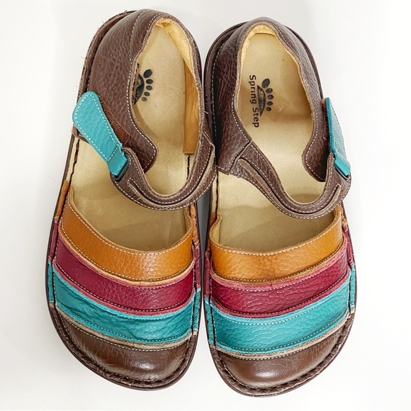 Spring Step BUMBLEBEE Brown Leather Multi Stripe Mary Jane Closed Toe Shoes 8.5 - Picture 2 of 9